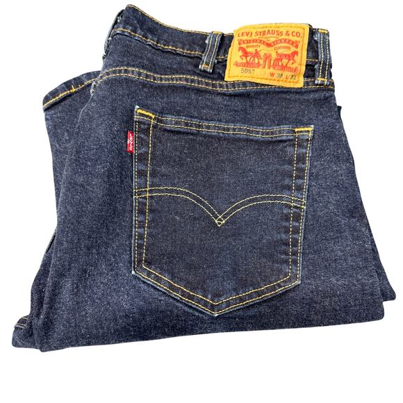 Levi's 505 Jeans Mens 38x32 (38x31 ACTUAL) Regular Fit Straight Leg Blue Denim - Picture 1 of 7